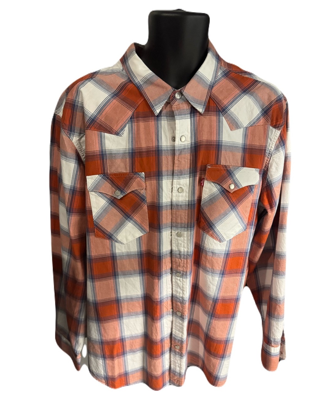 Levi's Orange and White Plaid Button-Down Shirt